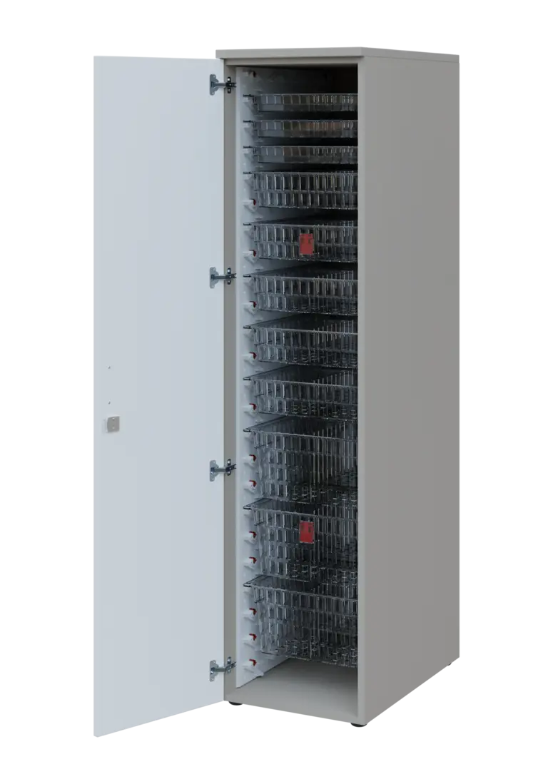 EUROMEDICA D - 46 TRANSPARENT skříň léková boxová, 1-dveřová, levá, 1950x460x735, korpus šedý, dvířk